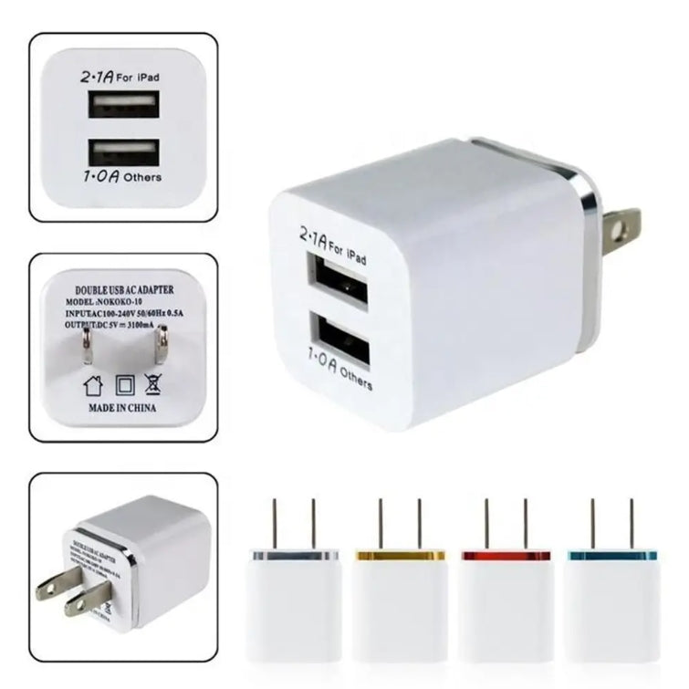 5-Pack Power Adapter 5V 1A 2.1A US Plug Charging Cube Block Dual USB Mobile Phone Charger
