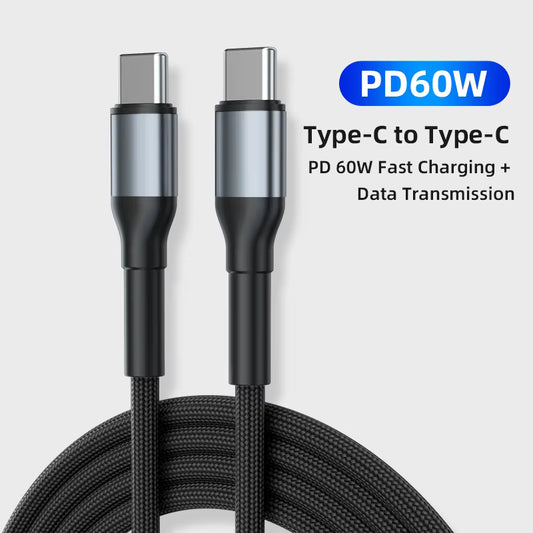 Type C to Type-C PD60W 3A Fast Charging Cord USB C Phone Charger Data Cable